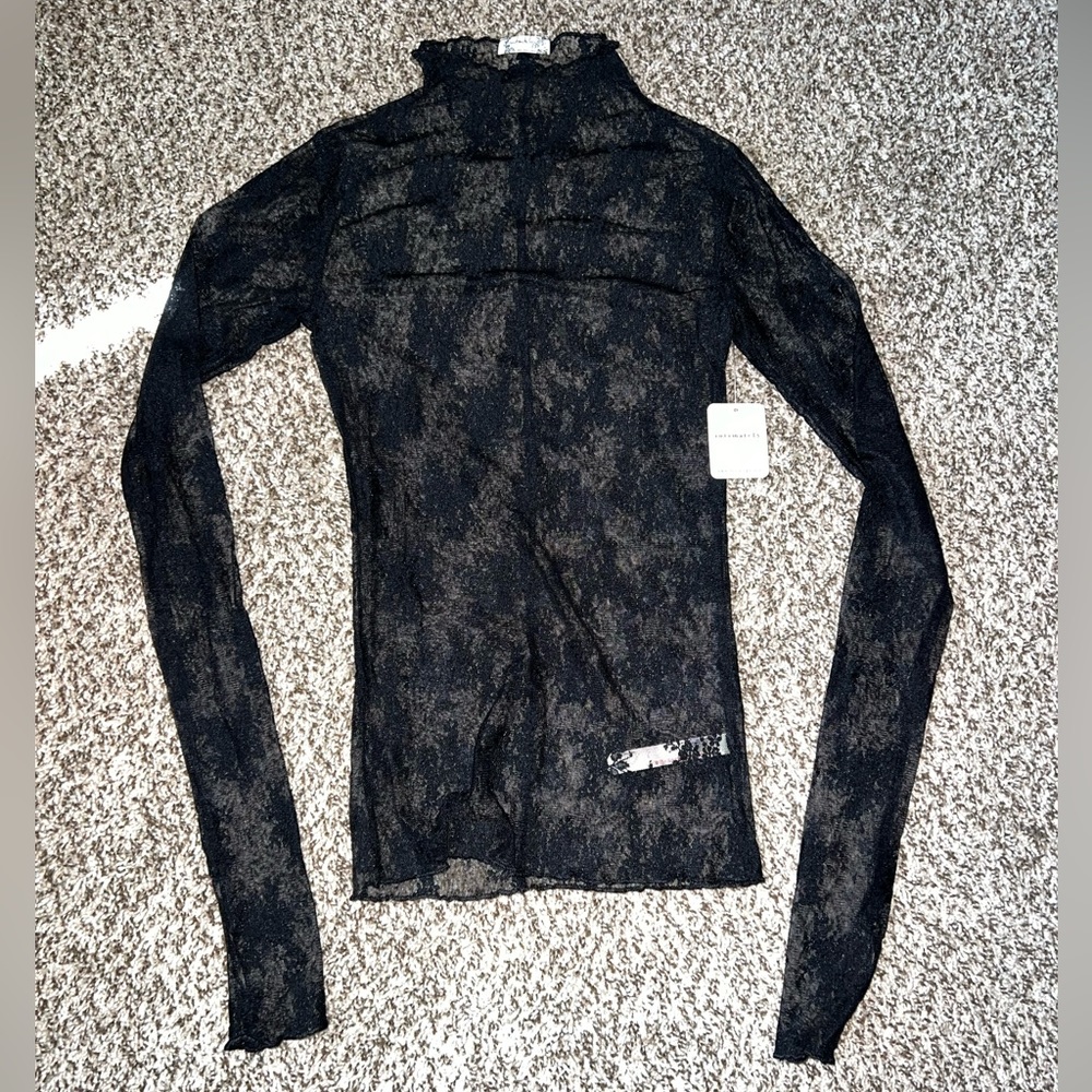 Free People Sweet Secrets Black Lace Turtleneck Top
